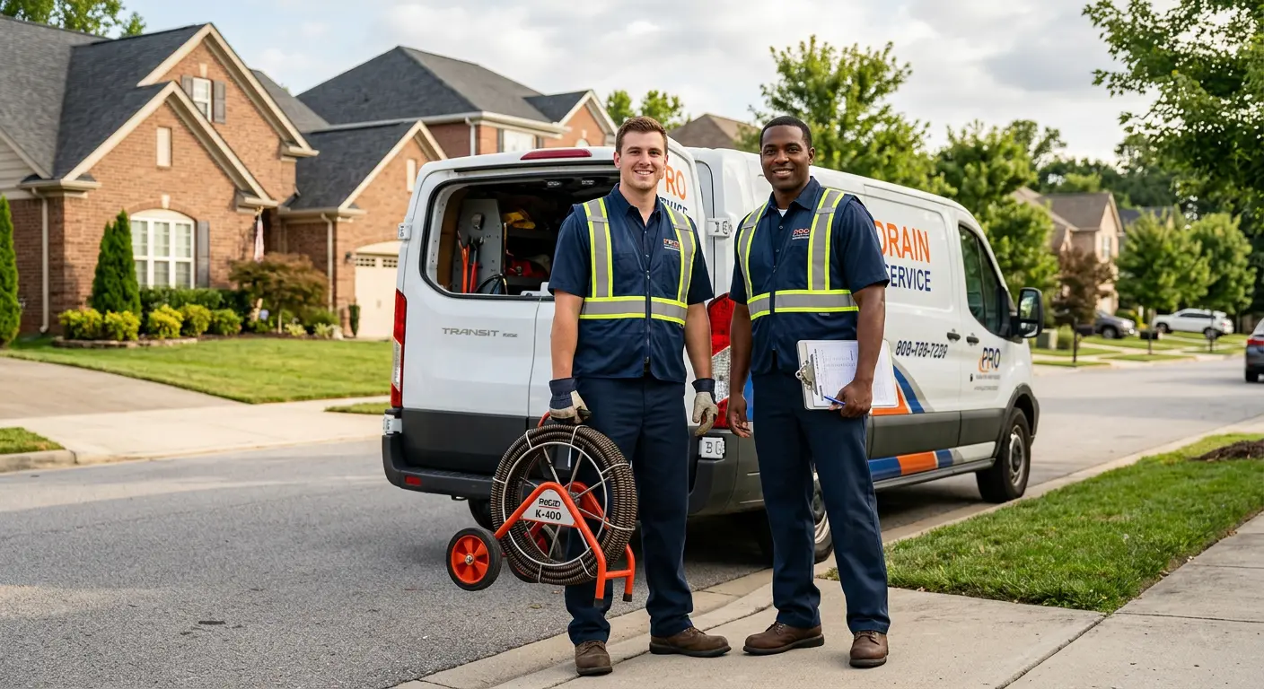 Sewer and drain service team with equipment ready for work in Lumberton