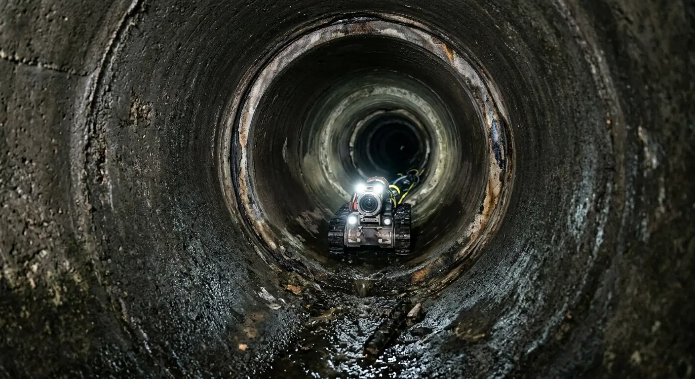 Robotic sewer camera inspecting pipe interior for Sewer Line Repair in Lumberton